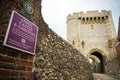 Brighton, England - October 3, 2018: The entrance and tickets shop of Lewes Castle & Gardens, East Sussex county town in top view. Royalty Free Stock Photo