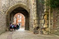 Brighton, England - October 3, 2018: The entrance, walkway, tickets shop and group of student at Lewes Castle & Gardens, East