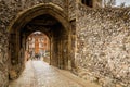 Brighton, England - October 3, 2018: The entrance, walkway, tickets shop and group of student at Lewes Castle & Gardens, East