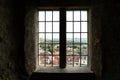 Brighton, England - October 3, 2018: Inside of Lewes Castle, East Sussex county town with old windows and house, city town