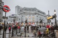 Brighton, England-18 October,2018: People and traffic in Piccadilly Circus in London. Famous place for shopping and travel for