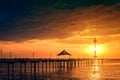 Brighton jetty with people silhouettes Royalty Free Stock Photo