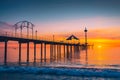 Brighton Jetty with people at sunset Royalty Free Stock Photo