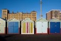 A line of five beach huts on Brighton promenade 5 beach huts are Royalty Free Stock Photo