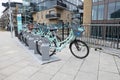 Brighton, Sussex, United Kingdom - March 7, 2020: Electric e-bikes for hire outside Brighton rail station