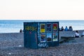Brighton, UK - June 2018 Adjustable Deck Chair Storage in Brighton Beach England. Seats For Hire Container Standing on Royalty Free Stock Photo