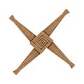 Brigids Cross made of brown straw. Wiccan pagan symbol isolated element