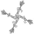 Brigid Cross made of straw. Wiccan pagan sketched symbol. Isolated element