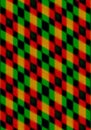 Bright background of red, green and black rhombuses intersecting at an angle and covered with black spots Royalty Free Stock Photo