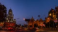 Brihanmumbai Municipal Corporation illuminated with multicolored lights and Chhatrapati Shivaji Terminus