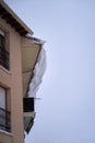 Brihuega, Spain - January 9, 2021: The snow left by the snowstorm Filomena leaves snowdrifts on the roofs of the town of Brihuega