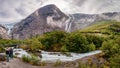 The Briksdalselva river with Briksdalsbreen (the glacier) on the left. Jostedalsbreen National Park, Norway Royalty Free Stock Photo