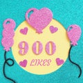 a brilliant banner for posting on a social network about 900 likes with balloons and hearts