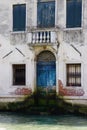 Balcony and Blue Door Entrance from Grande Canal in Venice, Italy Royalty Free Stock Photo