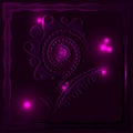 Brilliant bright purple large flower in a carved neon frame
