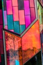 Brilliant colors of abstract art in glass windows at prairie fir
