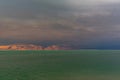 The brilliant colors of the Dead Sea and the clouds on a Winter`s day. Royalty Free Stock Photo