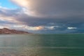 The brilliant colors of the Dead Sea and the clouds on a Winter`s day. Royalty Free Stock Photo