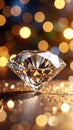 Brilliant diamond reflecting light with golden bokeh background luxury sparkle Royalty Free Stock Photo