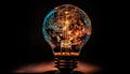 Brilliant ideas illuminated by glowing old fashioned tungsten filament light bulb generated by AI Royalty Free Stock Photo