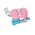 Brilliant musician of brain cartoon design playing music with a guitar