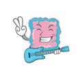 Brilliant musician of intestine cartoon design playing music with a guitar