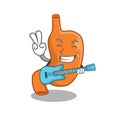 Brilliant musician of stomach cartoon design playing music with a guitar