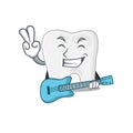 Brilliant musician of tooth cartoon design playing music with a guitar