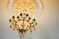 Brilliant old vintage antique beautiful classical palace beautiful luxury crystal glass expensive chandelier Royalty Free Stock Photo