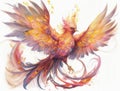 A brilliant phoenix rose from the ashes its wings shimmering with a mysterious inner light. Cute creature. AI generation