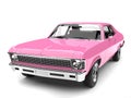 Brilliant pink restored vintage fast muscle car - closeup shot