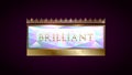 Brilliant quality product banner tag. Premium rectangle diamond label with golden frame and crown on dark purple background. VIP Royalty Free Stock Photo