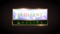 Brilliant quality product banner tag. Premium rectangle diamond label with golden frame and green line on black background. Dark Royalty Free Stock Photo