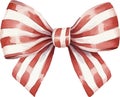 Brilliant Red bow with white strips, watercolor vector illustration, christmas element.