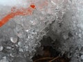 Brilliant Streak of Orange Running Through Round Nubby Ice Formations from a Winter Strom with Freezing Rain