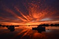 Brilliant Sunrise reflected on New England harbor