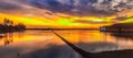 a brilliant sunset panorama on the rice field bunds