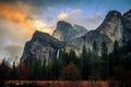 Brilliant Sunset on Yosemite Valley View, Yosemite National Park, California Royalty Free Stock Photo