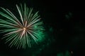 Brilliant white and green fireworks above a illuminated church Royalty Free Stock Photo