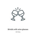 Brindis with wine glasses outline vector icon. Thin line black brindis with wine glasses icon, flat vector simple element Royalty Free Stock Photo