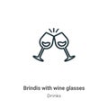 Brindis with wine glasses outline vector icon. Thin line black brindis with wine glasses icon, flat vector simple element Royalty Free Stock Photo