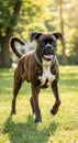 Brindle Boxer Dog Walking in Sunny Park Royalty Free Stock Photo