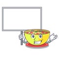 Bring board corn chowder in a cartoon bowl Royalty Free Stock Photo