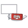 Bring board open sign in the mascot shape