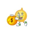 Bring coin alarm clock character on white background