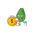 Bring coin avocado fresh on white background mascot