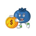 Bring coin cartoon sweet blueberry character on white background