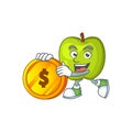 Bring coin granny smith apple character for health mascot Royalty Free Stock Photo