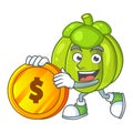Bring coin green pumpkin on the cartoon character
