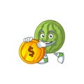 Bring coin watermelon character mascot for symbol healthy fruit